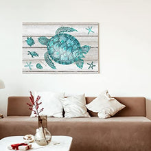 Charger l&#39;image dans la galerie, Whatarter Décoration murale pour salle de bain - Océan bleu - Tortue de mer - Décoration murale - Plage côtière - Peinture sur toile encadrée - Illustration de mer - Impressions gris turquoise - Vie chambre à coucher, ferme, crèche, cadeaux - 40,6 x 61 cm