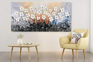 Flower Canvas Wall Art with 3D Hand Painted Textured Modern Large Oil Painting Contemprary Aesthetic Floral Pictures for Living Room Bedroom DinningDecor