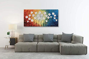 Arte da parete floreale colorata Grandi dipinti ad olio di fiori bianchi dipinti a mano con 3d su tela per soggiorno camera da letto Immagini astratte botaniche opere d'arte per pareti