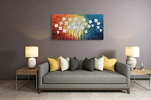 Bunte Blumenwandkunst Große handgemalte weiße Blumen-Ölgemälde mit 3D auf Leinwand für Wohnzimmer-Schlafzimmer-Dekoration Abstrakte botanische Bilder Kunstwerke für Wände