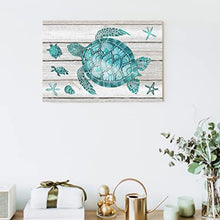 Charger l&#39;image dans la galerie, Whatarter Décoration murale pour salle de bain - Océan bleu - Tortue de mer - Décoration murale - Plage côtière - Peinture sur toile encadrée - Illustration de mer - Impressions gris turquoise - Vie chambre à coucher, ferme, crèche, cadeaux - 40,6 x 61 cm