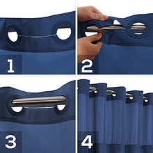 Загрузите изображение в программу просмотра галереи, Текстурированная занавеска для душа без крючков Slub с набором подкладок PEVA — 71 x 74 дюйма (72 дюйма), гостиничный стиль, прозрачное верхнее окно, ткань, допускающая машинную стирку, водоотталкивающая, темно-синий, 71x74