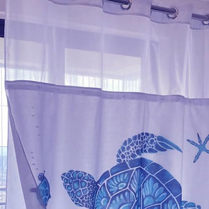 Whatarter Tenda da doccia verde acqua tartaruga blu senza gancio con fodera a scatto finestra superiore hotel tessuto di lusso arredamento in tessuto bagno doppio strato tende in rete set decorativi 71 x 74 pollici