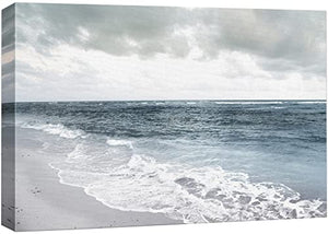 wall26 Canvas Print Wall Art Washed Out Cloudy Gray Beach Shore Nature Ocean Photography Realism Nautical Landscape Dramatic Grey Cool for Living Room, Bedroom, Office - 16"x24"