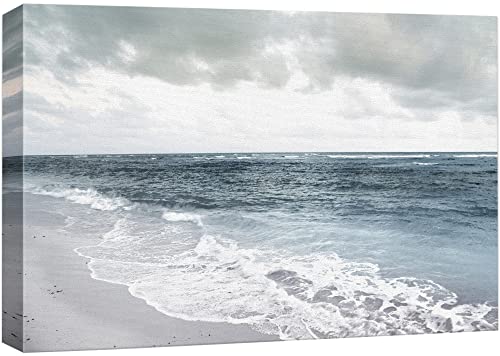 wall26 Canvas Print Wall Art Washed Out Cloudy Gray Beach Shore Nature Ocean Photography Realism Nautical Landscape Dramatic Grey Cool for Living Room, Bedroom, Office - 16