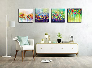 Arte de pared de lienzo floral abstracto, flores coloridas, impresiones de pintura, cuadros modernos de acuarela enmarcados para sala de estar, dormitorio, baño, oficina, decoración del hogar, panel de 12 x 12 x 4