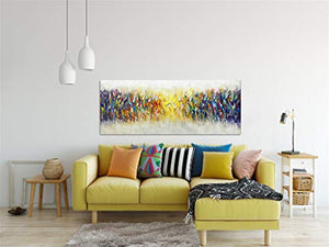 AMEI Art Paintings,24x60Inch Huge Size 100% Hand Painted Abstract Colorful Melody Oil Paintings on Canvas Stretched and Framed Artwork Texture Palette Knife Paintings Simple Modern Home Decor Wall Art