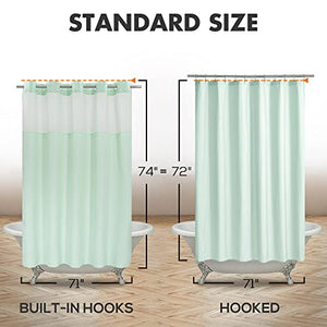 No Hook Slub Textured Shower Curtain with Snap-in PEVA Liner Set - 71" x 74"(72"), Hotel Style with See Through Top Window, Machine Washable & Water Repellent, Mint Green, 71x74