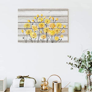 Whatarter Желтый цветочный холст — настенная живопись для спальни, кухни, украшения гостиной — картина с желтым цветком на сером фоне, современный декор для домашнего офиса, готовая рамка для подвешивания, 24 x 16 дюймов