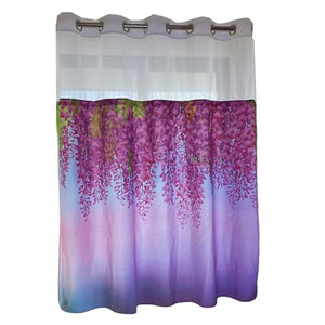 Whatarter Pink Leaf Shower Curtain No Hook with Snap-in Liner Top Window Hotel Fabric Cloth Decor Bathroom Double Layers Red Floral Green Flower Curtains Sets Decorative 71 x 74 inches