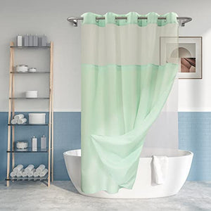 No Hook Slub Textured Shower Curtain with Snap-in PEVA Liner Set - 71" x 74"(72"), Hotel Style with See Through Top Window, Machine Washable & Water Repellent, Mint Green, 71x74