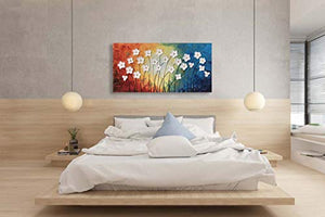 Art mural floral coloré Grandes peintures à l'huile de fleurs blanches peintes à la main avec 3d sur toile pour décor de chambre à coucher Salon Abstrait Botanical Pictures Artwork for Walls