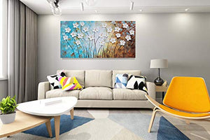 Art mural sur toile de fleurs peint à la main 3D Turquoise Marron Blanc Peinture Moderne Abstrait Floral Photos Oeuvre Esthétique pour Salon Chambre Salle à Manger Décoration