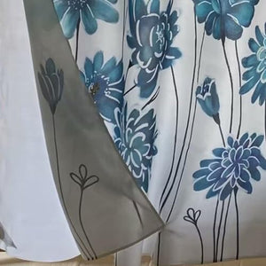 Whatarter Blue Floral Teal Flower Shower Curtain No Hook with Snap-in Liner Top Window Hotel Luxury Fabric Cloth Decor Bathroom Double Layers Mesh Curtains Sets Decorative 71 x 74 inches