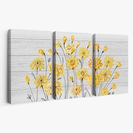 Whatarter Toile florale grise et jaune – Peinture murale pour chambre à coucher, cuisine, salon – Image de fleur jaune sur fond gris, décoration moderne pour la maison, le bureau (taille totale : 91,4 x 40,6 cm)