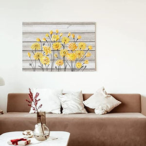 Whatarter Lienzo floral amarillo – Pintura de pared para dormitorio, cocina, sala de estar – Cuadro de flores amarillas fondo gris moderno hogar oficina decoración listo enmarcado para colgar 24.0 x 16.0 in