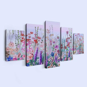 Whatarter Wildflower Wall Art Pink Colorful Romantic Flower Purple Pictures Wall Decor Canvas for Girls Bed Room Framed Art Prints Canvas Spring Paintings (Overall Size: 60''W x 32''H)