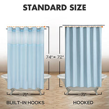 Загрузите изображение в программу просмотра галереи, Текстурированная занавеска для душа без крючка Slub с набором подкладок из PEVA — 71 x 74 дюйма (72 дюйма), гостиничный стиль, с прозрачным верхним окном, машинная стирка и водоотталкивающий эффект, синий, 71x74