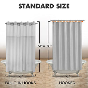 No Hook Slub Textured Shower Curtain with Snap-in PEVA Liner Set - 71" x 74"(72"), Hotel Style with See Through Top Window, Machine Washable & Water Repellent, Gray, 71x74