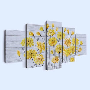 Whatarter Yellow Floral Grey Canvas - Wall Art Painting for Bedroom Kitchen Living Room Decoration - Yellow Flower Picture Grey Background Modern Home Office Decor (Overall Size: 60''W x 32''H)