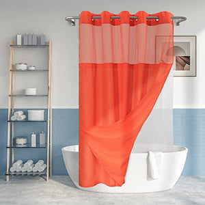 Rideau de douche texturé sans crochet avec doublure en PEVA à encliqueter - 71" x 74"(72"), style hôtel avec fenêtre supérieure transparente, lavable en machine et hydrofuge, orange, 71x74
