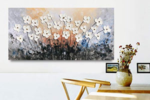 Flower Canvas Wall Art with 3D Hand Painted Textured Modern Large Oil Painting Contemprary Aesthetic Floral Pictures for Living Room Bedroom DinningDecor