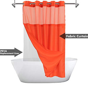 No Hook Slub Textured Shower Curtain with Snap-in PEVA Liner Set - 71" x 74"(72"), Hotel Style with See Through Top Window, Machine Washable & Water Repellent, Orange, 71x74