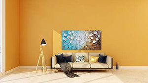 Lienzo de flores, arte de pared, pintado a mano, 3D, turquesa, marrón, blanco, pintura, imágenes florales abstractas modernas, obras de arte estéticas para sala de estar, dormitorio, comedor, decoración