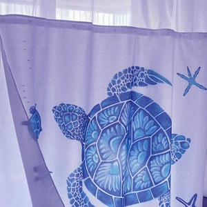 Whatarter Teal Turtle Blue Shower Curtain No Hook with Snap-in Liner Top Window Hotel Luxury Fabric Cloth Decor Bathroom Double Layers Mesh Curtains Sets Decorative 71 x 74 inches