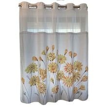 Charger l&#39;image dans la galerie, Whatarter Rideau de douche à fleurs jaunes sans crochet avec doublure à clipser pour fenêtre supérieure, hôtel, tissu de luxe, décoration de salle de bain, double couche en maille florale, ensembles de rideaux décoratifs 71 x 74 pouces