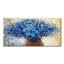 Load image into Gallery viewer, Hand Painted Abstract Canvas Wall Art Modern Textured Blue Flower Oil Painting Contemporary Artwork Floral Hanging Decor Stretched And Framed Ready to Hang (40&quot;W x 20&quot;H, Blue)