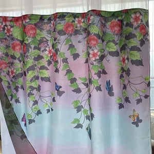 Whatarter Green Leaf Red Floral Shower Curtain No Hook with Snap-in Liner Top Window Hotel Luxury Fabric Cloth Decor Bathroom Double Layers Mesh Curtains Sets Decorative 71 x 74 inches