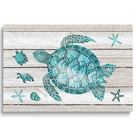 Décoration murale de salle de bain bleu océan photos tortue de mer bleu sarcelle décoration murale plage côtière toile peinture encadrée mer illustration gris turquoise impressions vie chambre ferme pépinière cadeaux, 40,6 x 61 cm, Whatarter