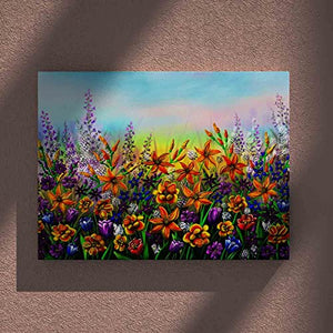 Whatarter Purple Large Tree Framed Yellow Floral Spring Picture Colorful Flowers Artwork Wildflower Canvas Painting Wall Art Pics for Living Room Bedroom Office Green Tree Wall Art Home Decor- 24"x16"