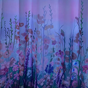 Whatarter Rideau de douche rose floral violet sans crochet avec doublure à clipser double couche en maille pour fenêtre supérieure d'hôtel de luxe en tissu floral coloré pour décoration de salle de bain 180 x 183 cm