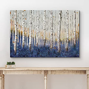 wall26 Lienzo impreso en lienzo para pared, árbol de abedul blanco con bosque azul, ilustraciones naturales, realismo, rústico, colorido, multicolor para sala de estar, dormitorio, oficina, 16.0 x 24.0 in