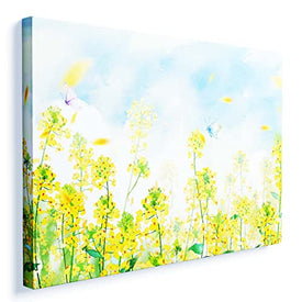 Whatarter Décoration murale avec fleurs de colza jaunes et feuilles vertes - Décoration murale moderne pour la maison, le bureau, la chambre à coucher, la cuisine, le salon - 61 x 40,6 cm