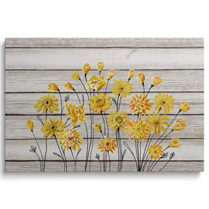 Whatarter Yellow Floral Canvas - Wall Art Painting for Bedroom Kitchen Living Room Decoration - Yellow Flower Picture Grey Background Modern Home Office Artwork Decor Ready Framed to Hang 24 x 16inch