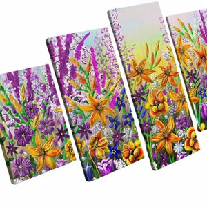 Whatarter Romantic Wildflower Wall Art Purple Colorful Flower Yellow Pictures Wall Decor Canvas for Girls Bed Room Framed Art Prints Canvas Spring Paintings (Overall Size: 60''W x 32''H)