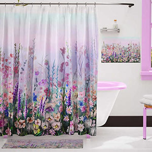 Cortina de ducha Floral púrpura rosa para baño flores coloridas decoración romántica de flores silvestres
