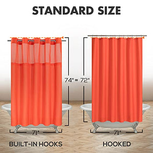 No Hook Slub Textured Shower Curtain with Snap-in PEVA Liner Set - 71" x 74"(72"), Hotel Style with See Through Top Window, Machine Washable & Water Repellent, Orange, 71x74