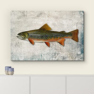 wall26 Framed Canvas Print Wall Art Trout Fish on Granite Background Marine Life Animals Digital Art Realism Nautical Scenic Colorful Ultra for Living Room, Bedroom, Office - 16"x24"