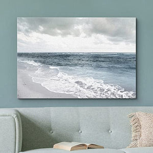 wall26 Canvas Print Wall Art Washed Out Cloudy Gray Beach Shore Nature Ocean Photography Realism Nautical Landscape Dramatic Grey Cool for Living Room, Bedroom, Office - 16"x24"