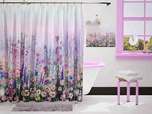 Tenda da doccia floreale rosa viola per il bagno Fiori colorati Decorazione romantica di fiori di campo