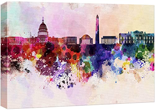 Washington Dc Skyline in Watercolor Background Wall Art ation 32 x 48