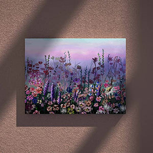 Whatarter Wildflower Романтическое настенное искусство Розовый красочный цветок Фиолетовые картины Настенный декор Холст для девочек Спальня в рамке Художественные принты на холсте Весенние картины настенные украшения 16x24 дюйма