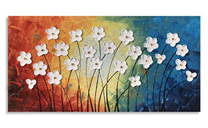 Bunte Blumenwandkunst Große handgemalte weiße Blumen-Ölgemälde mit 3D auf Leinwand für Wohnzimmer-Schlafzimmer-Dekoration Abstrakte botanische Bilder Kunstwerke für Wände