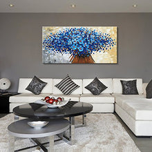 Load image into Gallery viewer, Hand Painted Abstract Canvas Wall Art Modern Textured Blue Flower Oil Painting Contemporary Artwork Floral Hanging Decor Stretched And Framed Ready to Hang (40&quot;W x 20&quot;H, Blue)