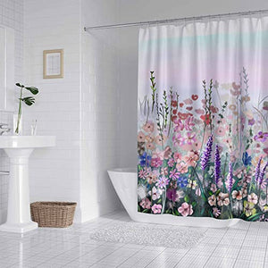 Rosa lila Blumenduschvorhang für Badezimmer-bunte Blumen-romantischer Wildblumen-Dekor