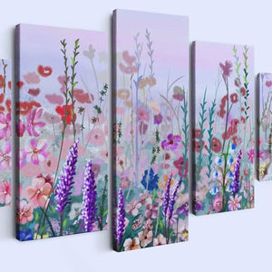 Whatarter Wildflower Wall Art Pink Colorful Romantic Flower Purple Pictures Wall Decor Canvas for Girls Bed Room Framed Art Prints Canvas Spring Paintings (Overall Size: 60''W x 32''H)